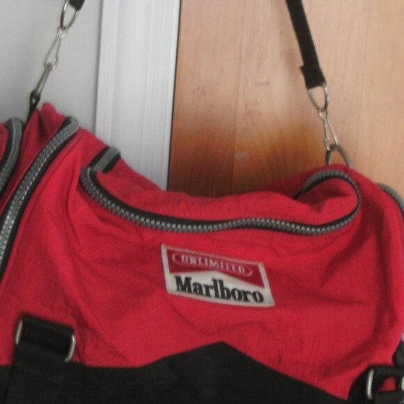 Vintage Collectible 90s Marlboro Unlimited Red & Black Duffel Bag Multi Pockets - Picture 8 of 8